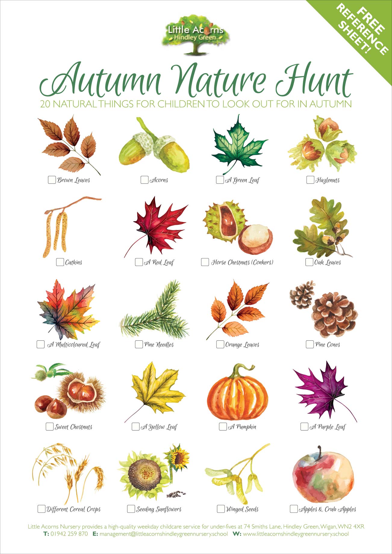 Preview of the Autumn Nature Hunt reference sheet. Click to download or view on screen.